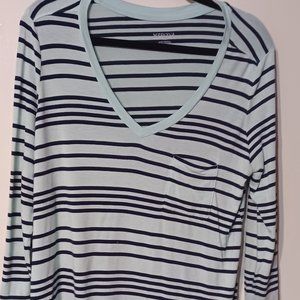 Merona Light Green with Black Stripe long sleeve women's shirt Size M